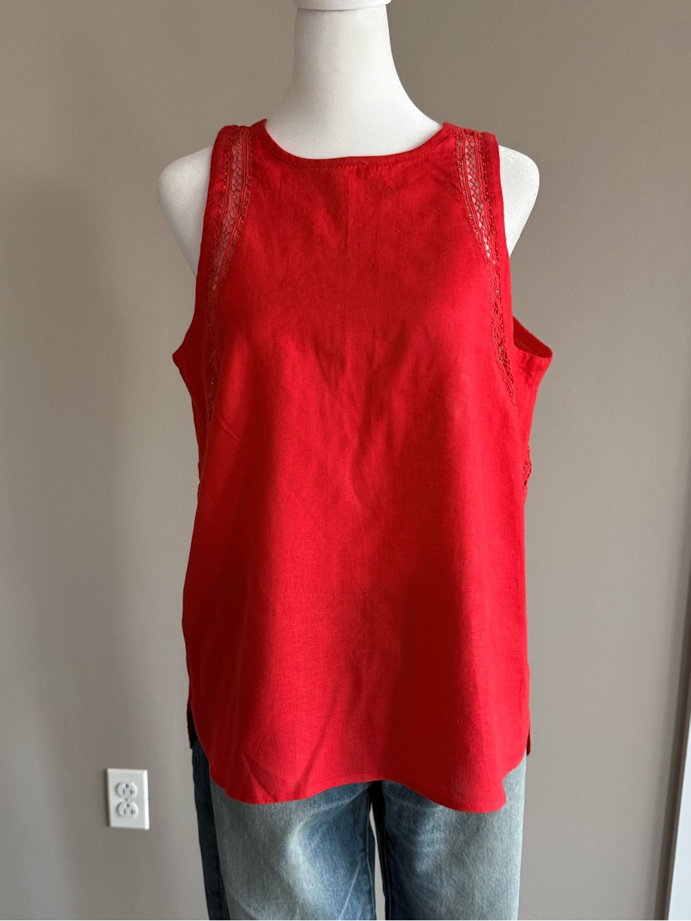 Ann Taylor Red Lace-Trim Sleeveless Tank